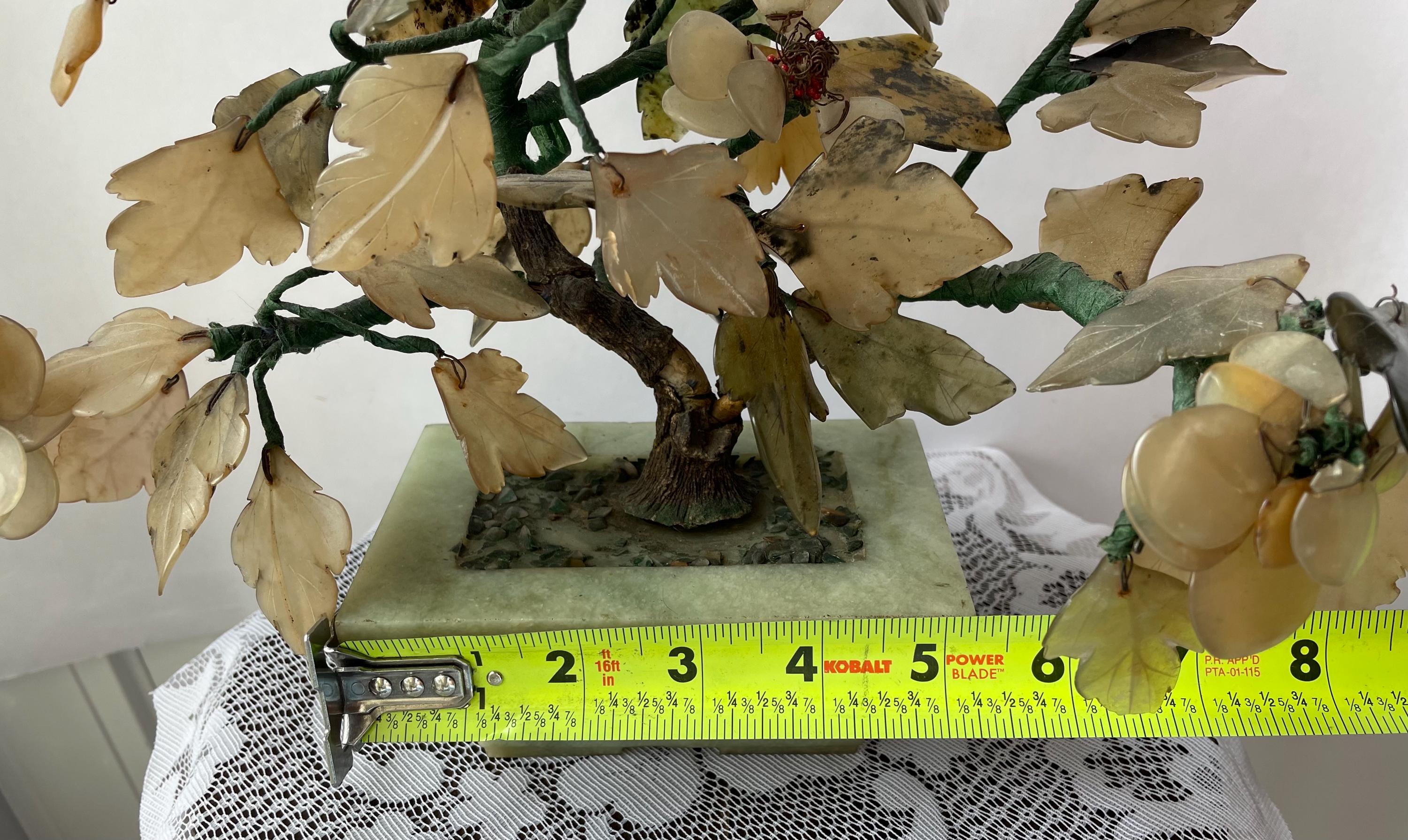 Vintage Chinese Carved Stone & Jade Bonsai Tree, MCM Plant Display