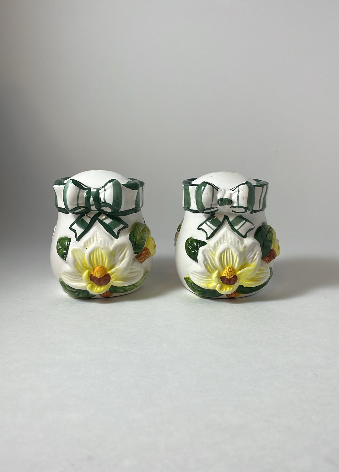 Magnolia Salt and Pepper Shakers Vintage Yellow Flower Etsy