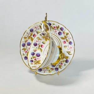 Vintage Royal Stafford Golden Bramble Bone China Teacup and Saucer, Made in England Berries and Leaves Cup and Plate Set, Blackberries Vine