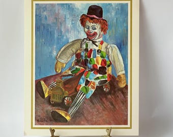 Vintage Michele Clown Lithograph Print, 8” x 10”, MCM Litho Art Picture