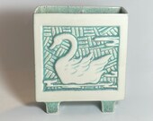 Vintage Green Swan Ceramic Vase, Asian Inspired California Style Pottery, Art Deco Flower of Mail Holder Vase