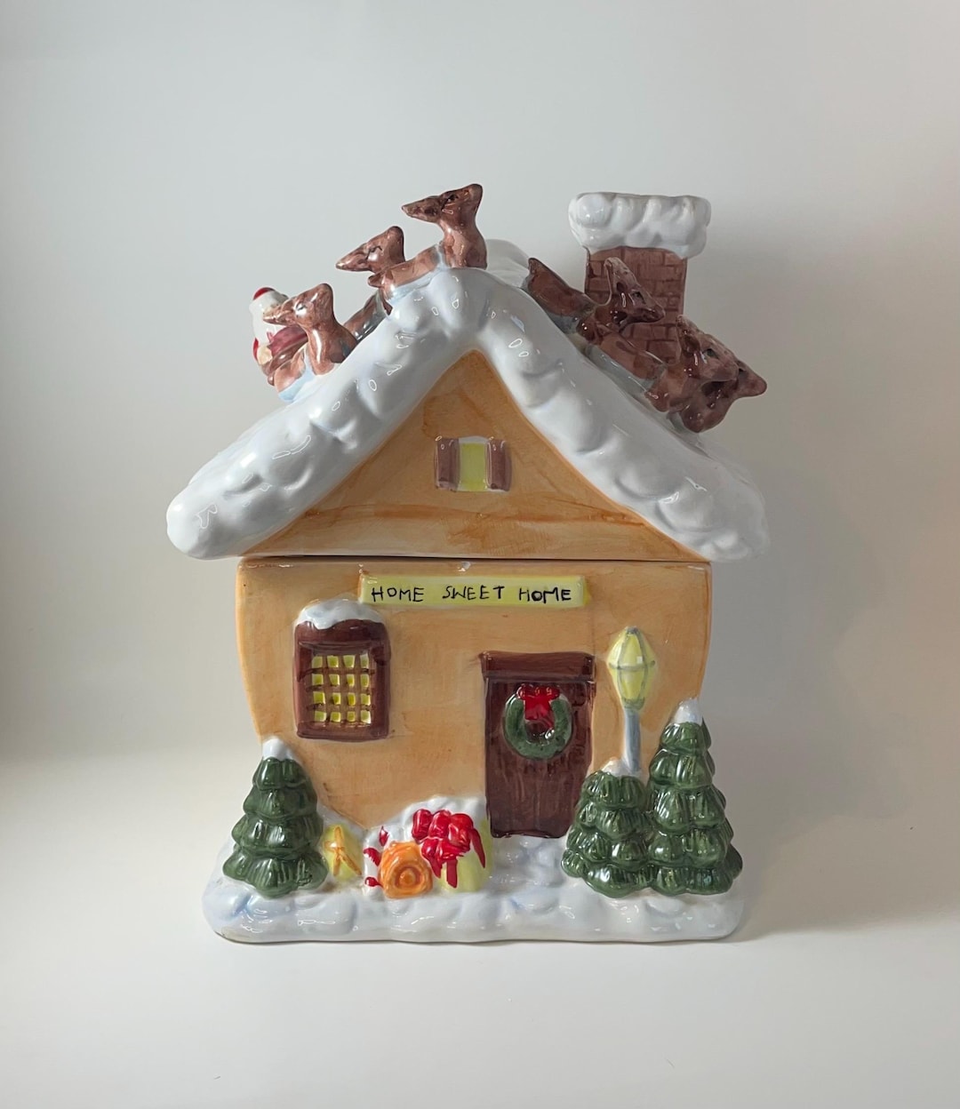 Ceramic Home Sweet Home Christmas Cabin House Cookie Jar by Corning ...