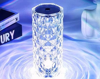 LED Night Light 3 Colors Touch/Remote Diamond Rose Lamp Crystal Table Lamp Romantic Christmas USB Projector Atmosphere Light