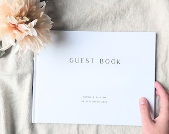 Weißes Hochzeitsgästebuch mit Leerseiten, minimales Gästebuch, Hochzeit, personalisiertes Gästebuch, individuelles Gästebuch, weißes Hochzeitsgästebuch