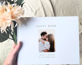 Photo Wedding Guest Book with Photo Personalized Guest Book Minimal Guest Book Wedding Custom Guest Book White Wedding Guest Book