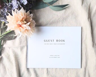 Personalized Wedding Guest Book with White Pages White Minimal Guest Book Wedding Custom Guest Book White Wedding Guest Book