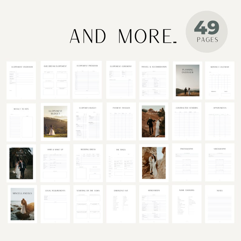 Printable Elope Wedding Planner With Checklist and Elopement Moodboards Printable Elope Wedding Planner With Checklist and Elopement Moodboards