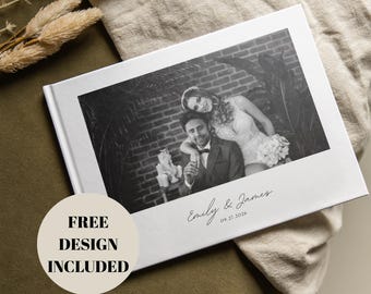 Photo Cover Wedding Album | Custom Printed Hardcover Keepsake with Your Picture on Front | Personalized Names & Date