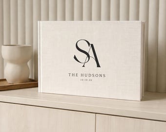 Luxury Linen Wedding Guest Book With Photos | Custom Designed | Fabric Cover Keepsake