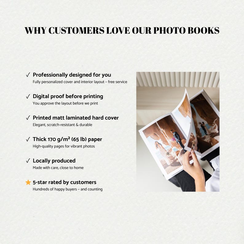 Custom Wedding Photo Album: Printed Hardcover/Linen Keepsake Book with Photo Cover (11x8") image 3
