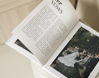 Custom Editorial Wedding Photo Album: Printed Hardcover/Linen Keepsake Book with Photo Cover and Vows Inside (11x8")