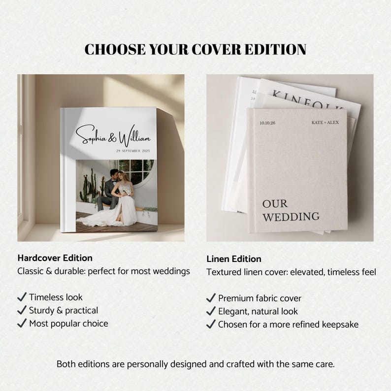 Custom Wedding Photo Album: Printed Hardcover/Linen Keepsake Book with Photo Cover (11x8") image 7