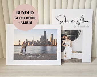 Personalized Wedding Guest Book and Photo Album Bundle, Custom Keepsake Set