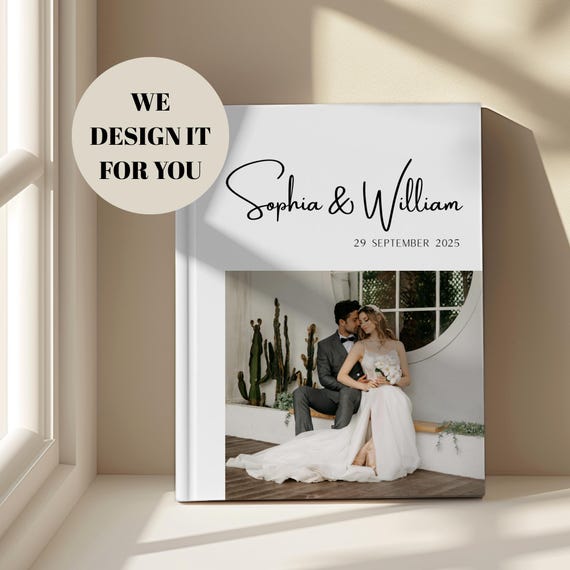 Custom Wedding Photo Album: Printed Hardcover/Linen Keepsake Book with Photo Cover (11x8")