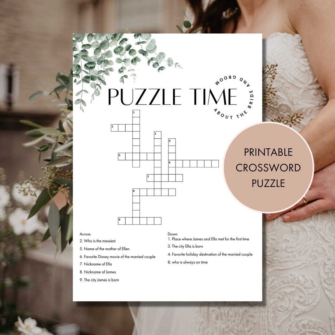 Bridal Shower Crossword Puzzle Wedding Crossword Custom Etsy