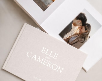 Linen Wedding Guest Book with Photos: Custom Picture Sign Book Reception