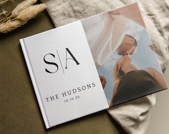 Modern Minimalist Wedding Guest Book | Sleek Matte Hardcover | Engagement Photos Already Inside