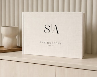 Destination Wedding Guest Book | Luxury Linen Cover | Engagement Photos Inside | Ships Worldwide