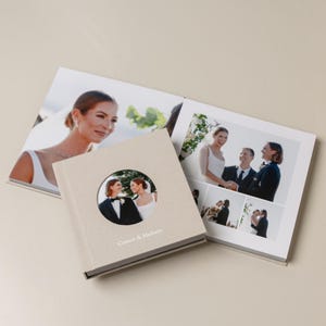 Custom Linen Wedding Photo Album: Layflat Pages, Cameo Window