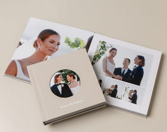 Custom Linen Wedding Photo Album: Layflat Pages, Cameo Window