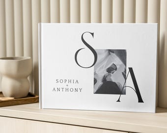 Modern Monogram Wedding Guest Book with photos – Hardcover Photo Book Reception