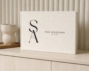 Elevated Wedding Guest Book | Linen Fabric Cover With Photos | Professionally Designed Keepsake