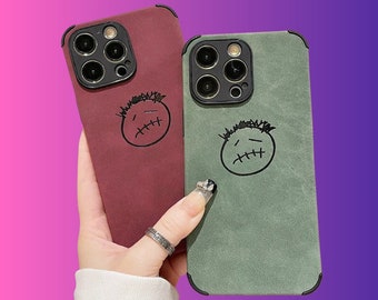 Grunge gezicht telefoonhoesje, PU lederen print iPhone-hoesje, hoesjes voor iPhone X 11 12 13 14 15, Y2K telefoonhoesje, schokbestendig hoesje, grunge telefoonhoesje