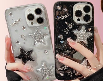 Glitter Star Phone Case, Star Pattern iPhone Case, Cases For iPhone X 11 12 13 14 15 SE, Y2K Phone Case, Shockproof Case,Y2K Star Phone Case