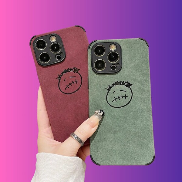 Custodia per telefono Grunge Face, Custodia per iPhone con stampa in pelle PU, Custodie per iPhone X 11 12 13 14 15, Custodia per telefono Y2K, Custodia antiurto, Custodia per telefono Grunge