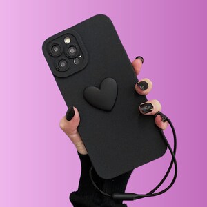 3D Heart Phone Case, Romantic iPhone Case, Cases For iPhone 11 12 13 14 15, Y2K Phone Case, Shockproof Phone Case, Phone Strap image 1