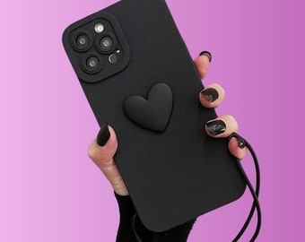 Coque de portable coeur 3D, coque d'iPhone romantique, étuis pour iPhone 11 12 13 14 15, coque de portable an 2000, coque de portable antichoc, dragonne de portable