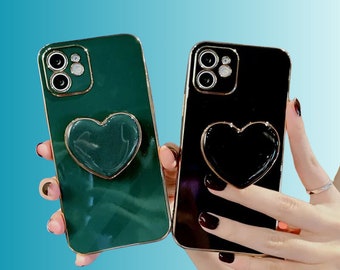 Coque de portable coeur, coque iPhone avec support coeur, coques pour iPhone X 11 12 13 14 15 SE, coque de portable Y2K, coque de portable antichoc, coque de portable Love
