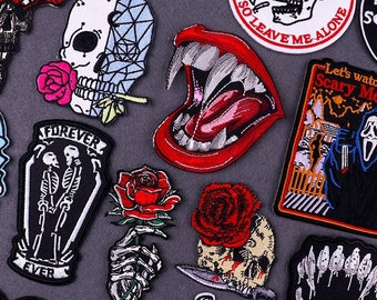 Edgy Punk Patches, Iron-On Patches For Clothing, DIY Embroidery Stickers Featuring Skull Skeleton Design