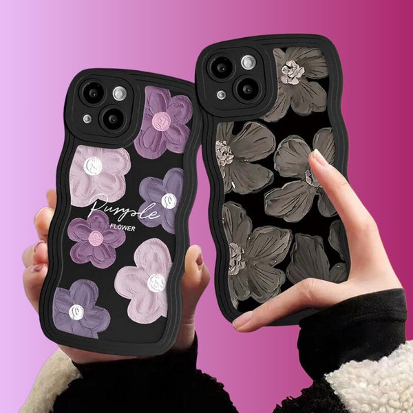 Floral Pattern Phone Case, Wavy iPhone Case, Cases For iPhone X 11 12 13 14 15 SE, Y2K Phone Case, Soft Phone Case, 3D Phone Case