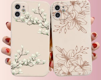 Coque de portable à imprimé floral, Coque pour iPhone à fleurs, Étuis pour iPhone X 11 12 13 14 15 SE, Étui de portable Y2K, Étui de portable souple, Étui de portable 3D