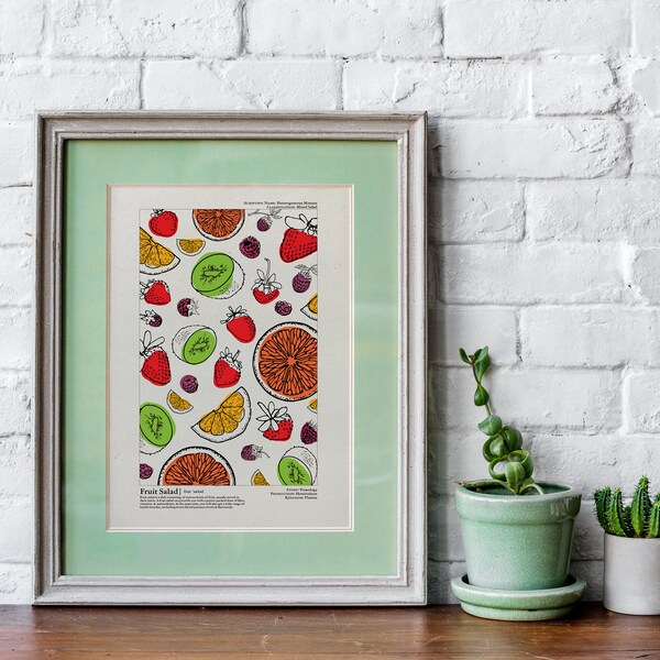 Minimal Fruit Salad Digital Print | Wall Art | Line Art | Colorful Food Art | High Res. Print | Printable Decor