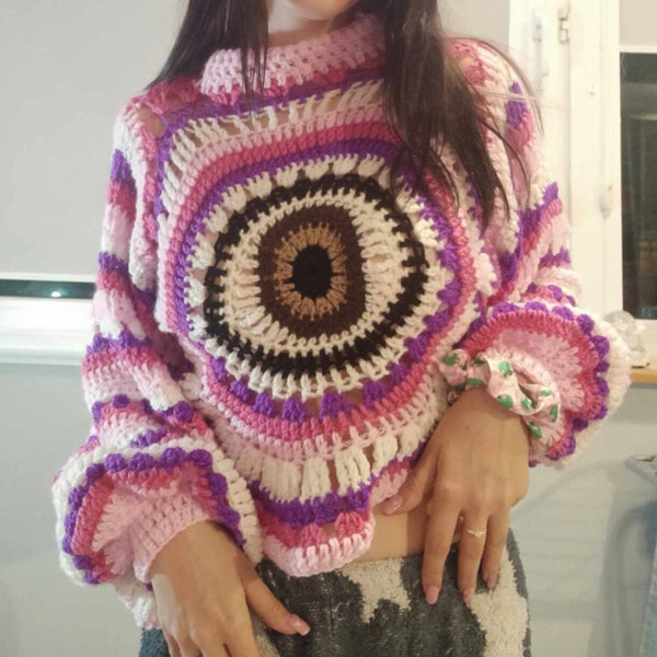 Crochet Eye Sweater/Aesthetic/Witchy/core