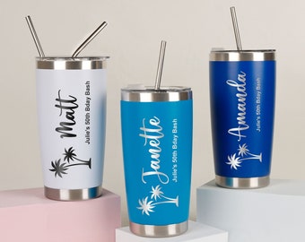 Personalized Beach Tumbler for Girl's Trip, Holiday 20 OZ Tumblers, Girl's Weekend Gift, Laser Engraved Birthday Cups, Stainless Steel Mug