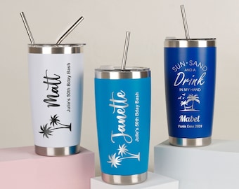 Gobelet de vacances personnalisé 20 oz, tasse de voyage personnalisée, gobelet gravé au laser, tasses d'anniversaire en acier inoxydable, tasse de plage, gobelet de demoiselle d'honneur