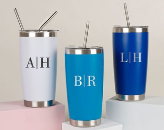 Personalized 20oz Engraved Tumbler, Custom Name Travel Mug, Stainless Steel Cups, Insulated Bridesmaid Tumbler, Tumbler with Straw