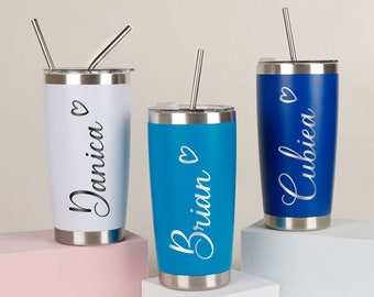 Gepersonaliseerde 20 oz Tumbler, aangepaste naam reismok, lasergegraveerde Tumbler, roestvrijstalen waterbeker, bruidsmeisje Tumbler, geïsoleerde Tumbler