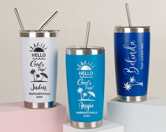 Personalized 20oz Holiday Tumbler, Custom Travel Mug, Beach Tumbler, Stainless Steel cups, Girls Weekend Gift, Laser Engraved Tumblers