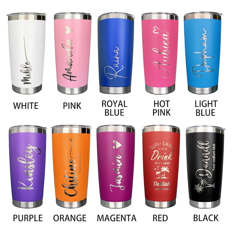 Vaso personalizado de 20 OZ, taza de viaje personalizada, vaso grabado con láser, tazas de agua de acero inoxidable, vaso aislado, vaso de dama de honor imagen 6