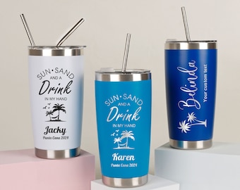 Vaso de viaje personalizado para niña, vasos con nombre de vacaciones personalizados de 20 OZ, regalos de dama de honor, día de la madre, copa de cumpleaños, taza grabada con láser