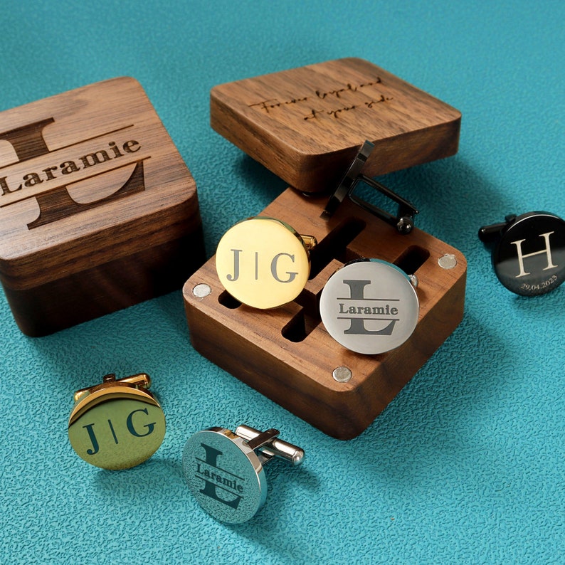 Personalized Cufflinks Groomsmen Gifts, Metal Cuff Links With Wooden