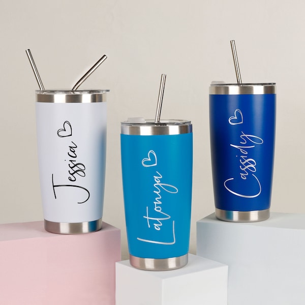 Bridesmaid gifts, Bridesmaid Proposal, Personalized Tumbler with Same Lid and Straw, Custom Wedding Cups, 20 oz Metal Skinny Tumblers