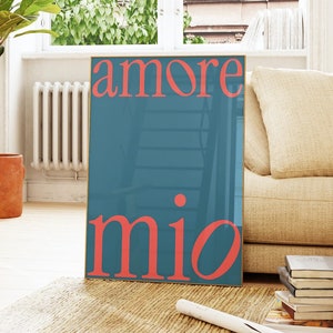 Amore mio printable poster – Vintage Italian quote wall art – Valentine&#39;s day print – Romantic poster – Typographic wall art –  Love print