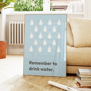 Drink water wall art, Stay hydrated print, Funny quote poster, Reminder wall art, Healthy lifestyle print, Vintage typographic poster