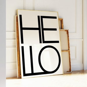 Hello poster | Entryway print | Typographic wall art | Welcome print | Black type poster | Vintage typography wall art | Printable type art