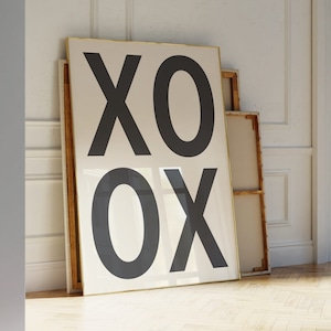 Xoxo wall art | Hugs and kisses poster | Kisses print | Hugs poster | Retro typographic wall art | Vintage entryway print | Black type print